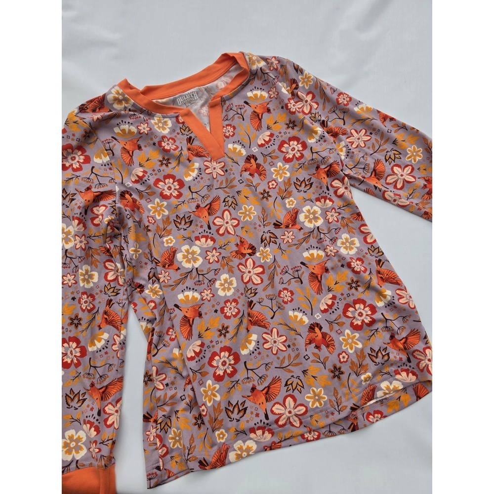 Boho Floral Bird Pajama Set Women M Duluth Trading Long Sleeve Lounge Pants PJs - Picture 2 of 8